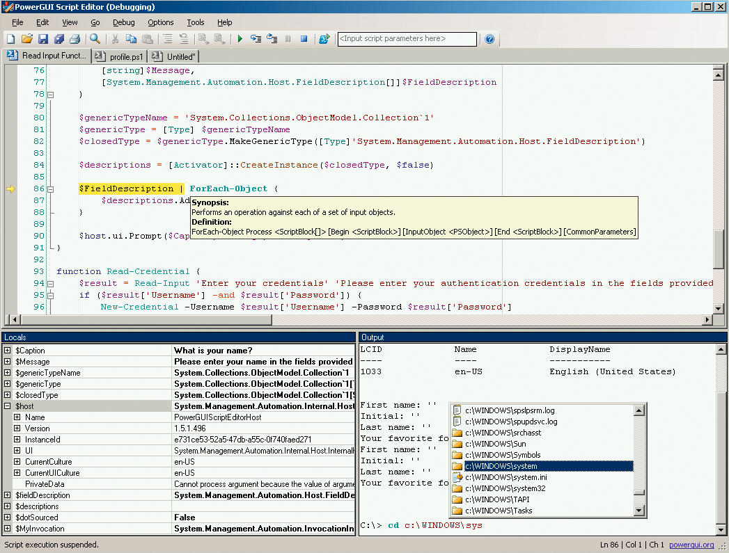 PowerGUI is one of the free editors with built-in PowerShell support. 