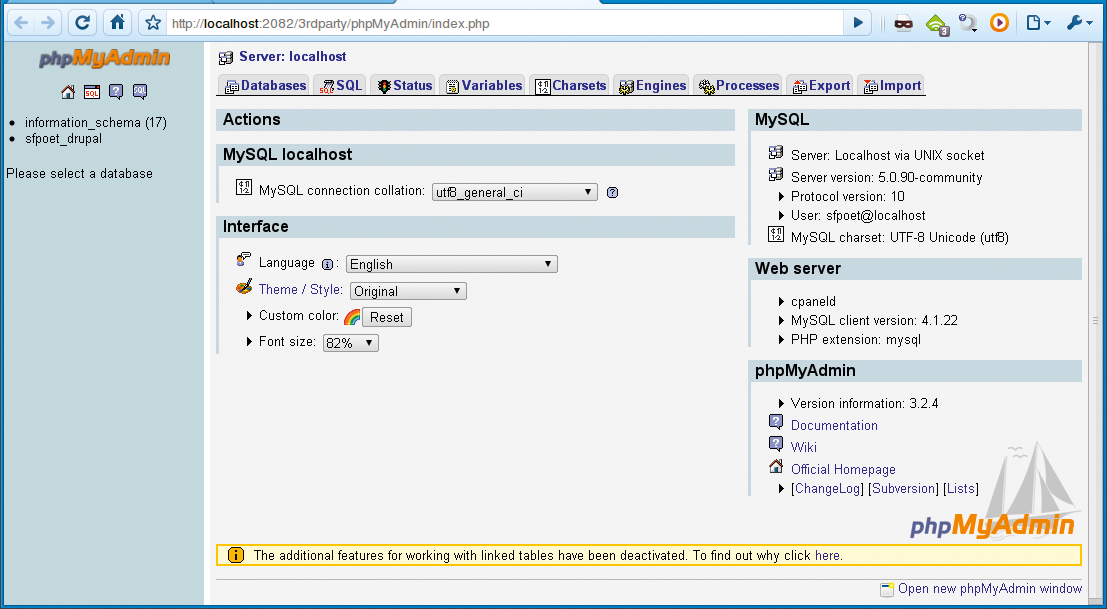 cPanel users may be granted access to phpMyAdmin, a comprehensive web interface for working with MySQL databases. 