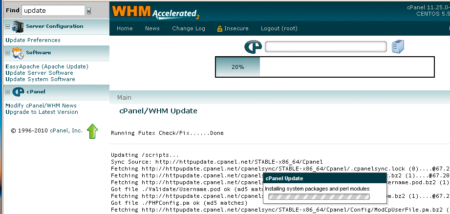 Enter "update" in the Find box and cPanel/WHM can even update cPanel/WHM. 