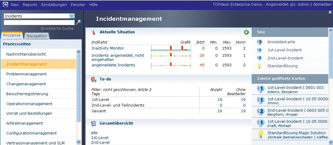 The TOPdesk incident overview page. 