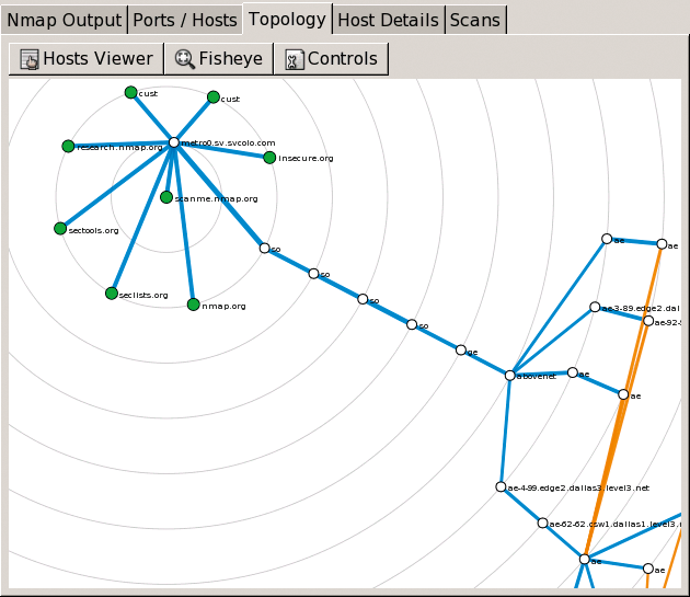 The Zenmap GUI tool provides a number of useful features, including a view of the network topology. 