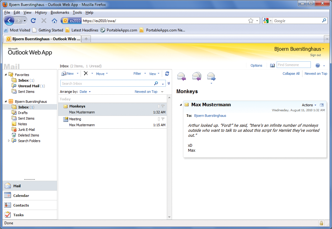 The Outlook Web App implements a mail client in the web browser. 