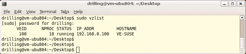 The vzlist command outputs a list of active VEs. 