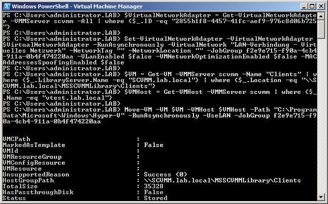 Using the PowerShell to move virtual machines between hosts. 