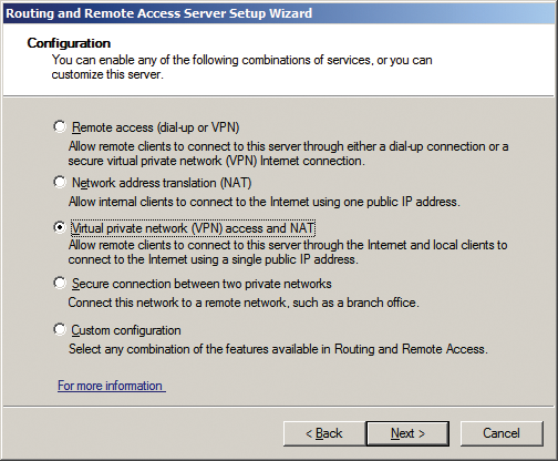 You need to set up the RAS services to run a VPN server. 