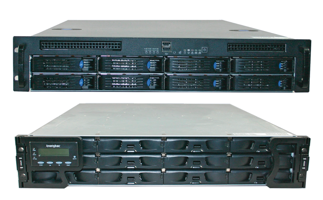 The hardware used for the backup tests, with the ExuS Data server at the top and the transtec RAID at the bottom. 