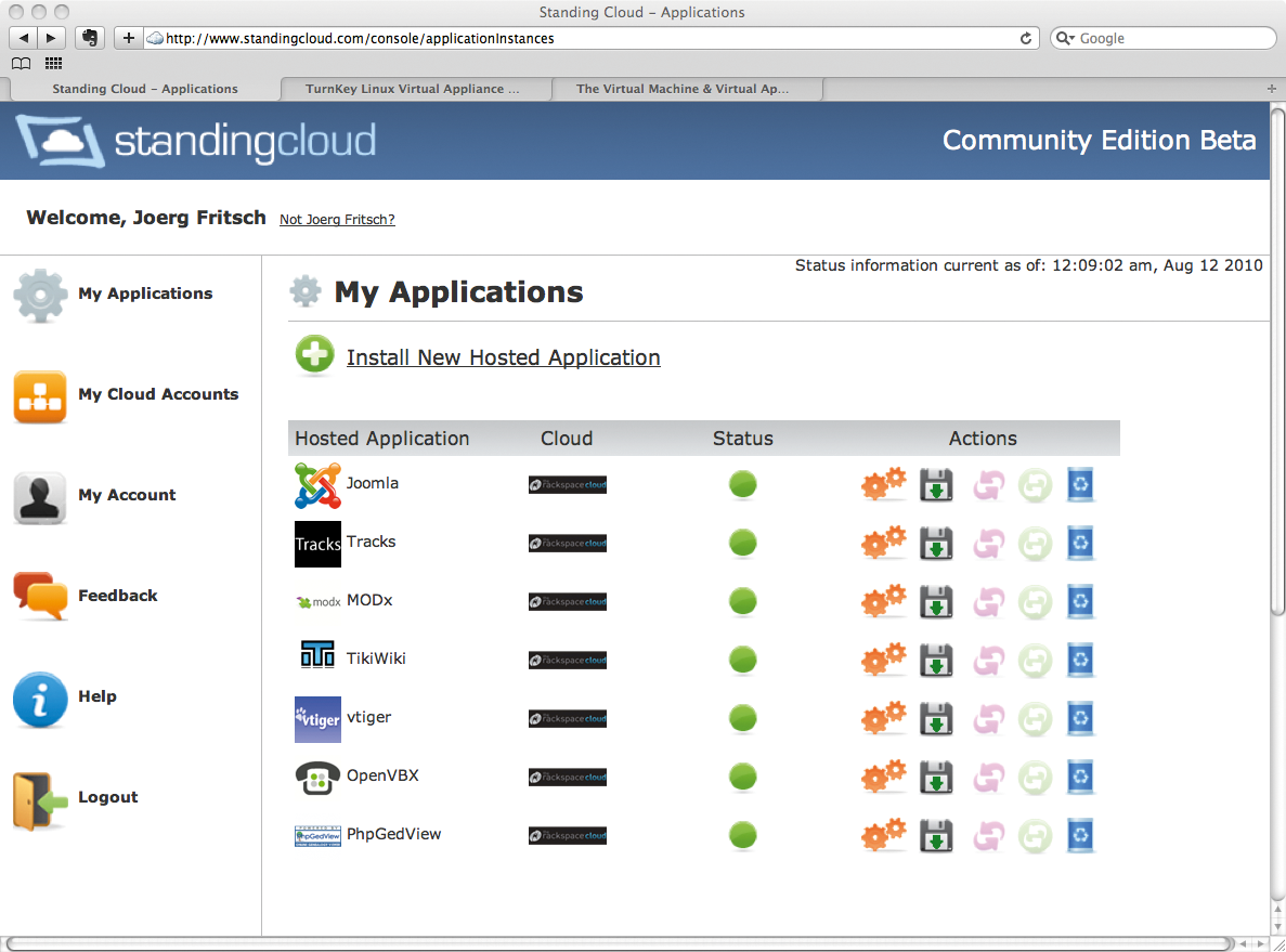 Standing Cloud managing seven software appliances all of which are running in the Rackspace Cloud. 