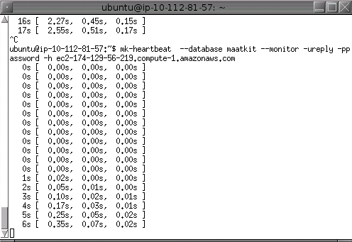 The mk-heartbeat tool immediately notices any delays to replication by reporting average server response time. 
