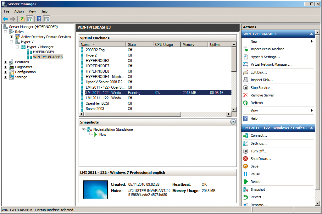 Hyper-V Manager is the centralized console for managing virtual machines. 