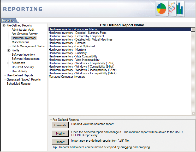 The reporting function in Desktop Authority. 