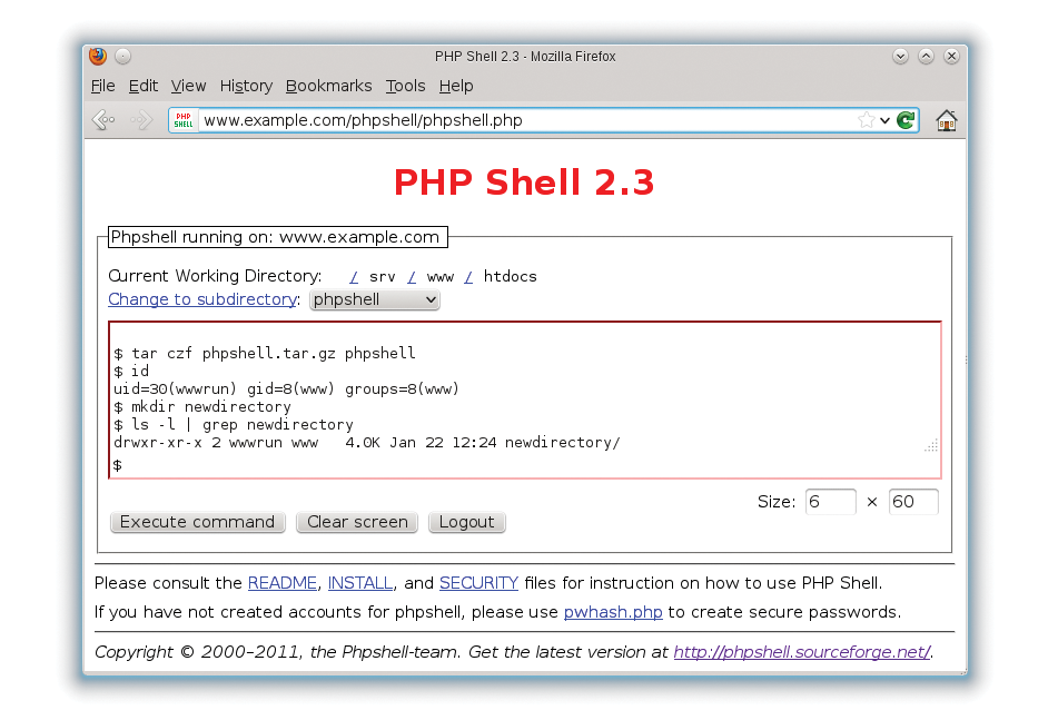 PHP Shell is recognizable as a web application. 
