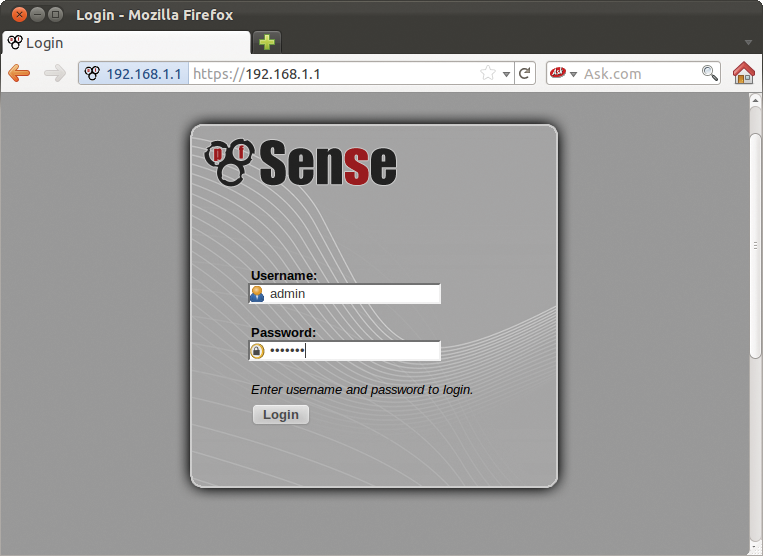 After completing the installation, you can use this page to access the pfSense control center. 