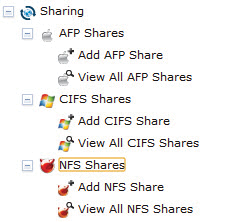 Creating shares via AFP, CIFS (Samba), or NFS. 