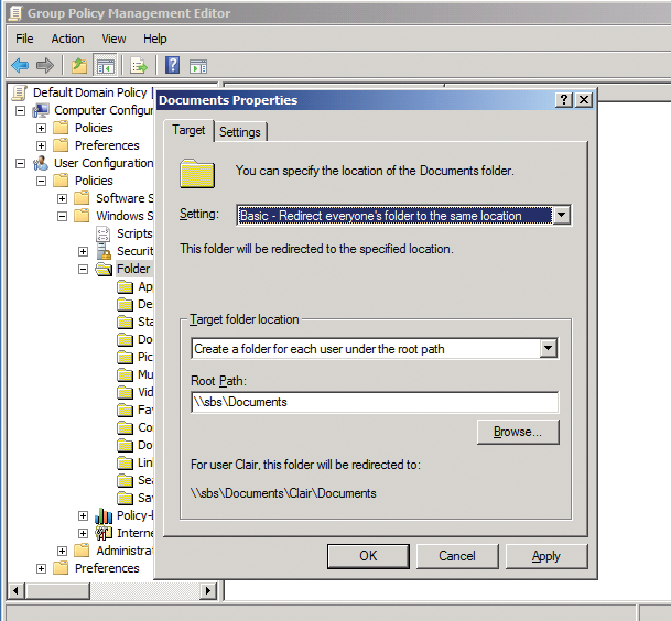 Setting up folder redirection on SBS 2011 Essentials. 