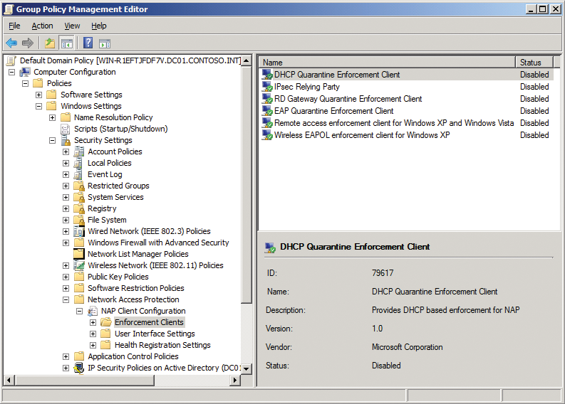 Configuring the NAP client via the Group Policy. 