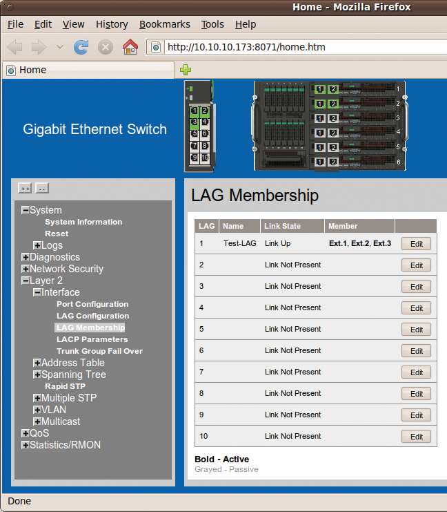 Configuration of a dynamic (LACP) link aggregation group with a switch on an Intel modular server. 