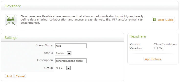 The Flexshare makes a shared directory accessible via SMB or FTP or as a Dropbox via the web server. 