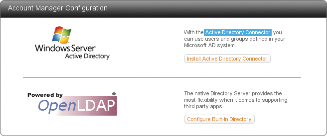 ClearOS supports OpenLDAP and Microsoft's directory service with the help of the Active Directory Connector commercial app. 
