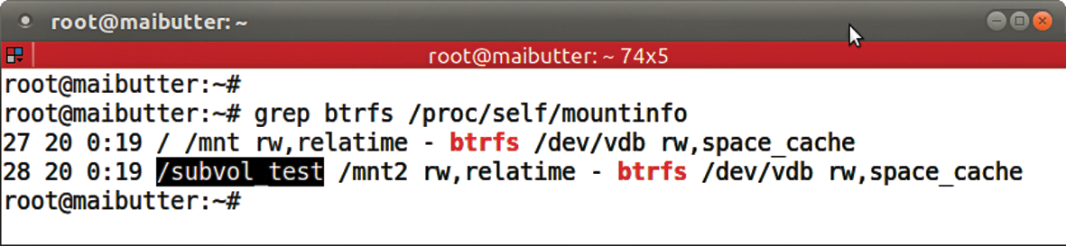 A grep of btrfs in /proc/self/mountinfo directly displays where the subvolumes are mounted. 