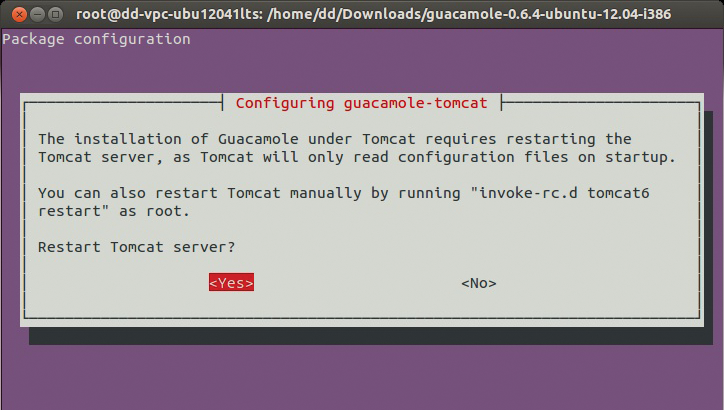 Installing the packages from the Guacamole website configures the Tomcat server. 