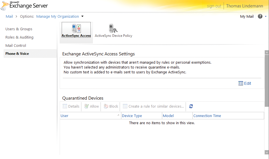 Managing approved ActiveSync devices. 