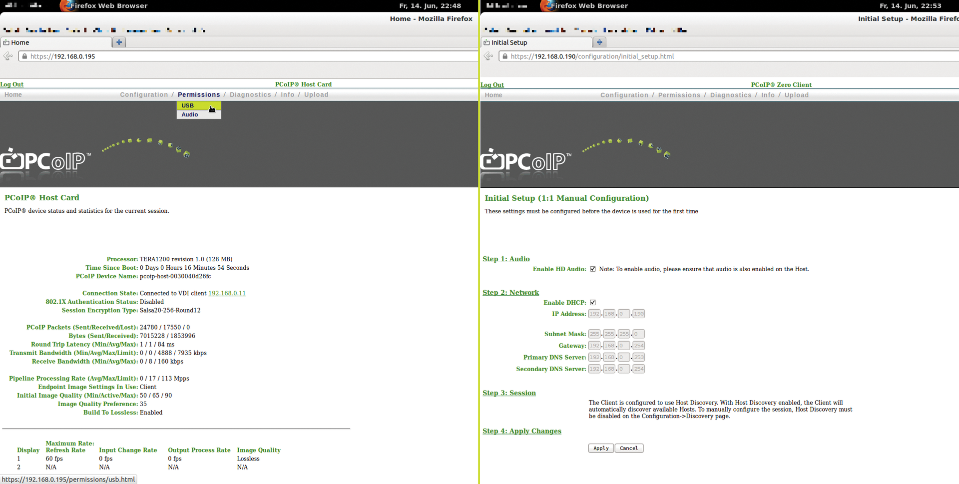 The PCoIP host card (left) and zero client (right) are managed via an easy-to-use, web-based interface that lets you adjust extensive settings. 