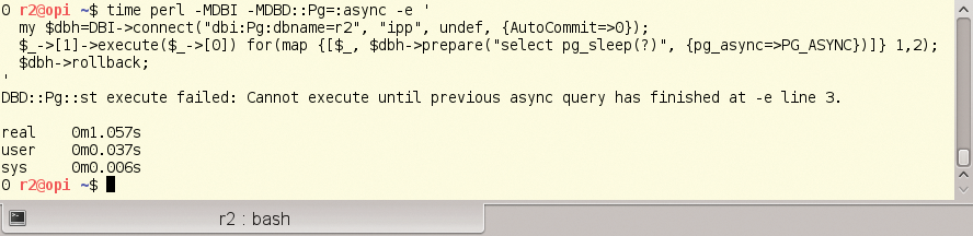 With the PG_ASYNC flag, the script can only run one SQL statement at any given time. 