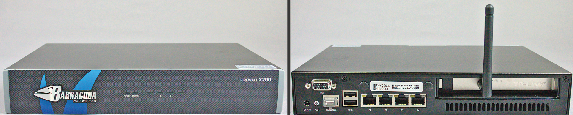The X200 model (left) is the smallest in the new Barracuda firewall series. The X201 version (right) has a wireless interface. 