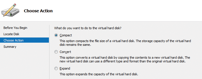Optimizing virtual disks in Hyper-V. 