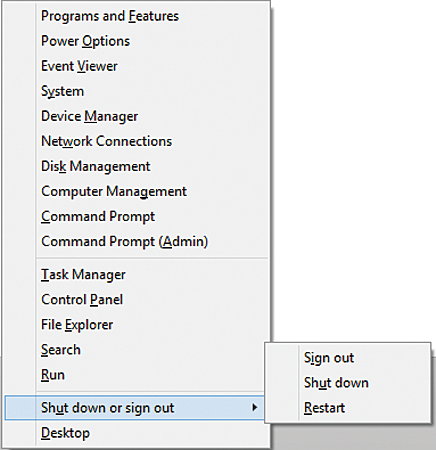 With the Start button in Windows 8.1, management tools and the Start screen are quickly accessible. 
