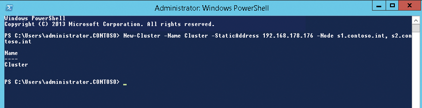 You can create a cluster in Cluster Manager or, as here, via PowerShell. 