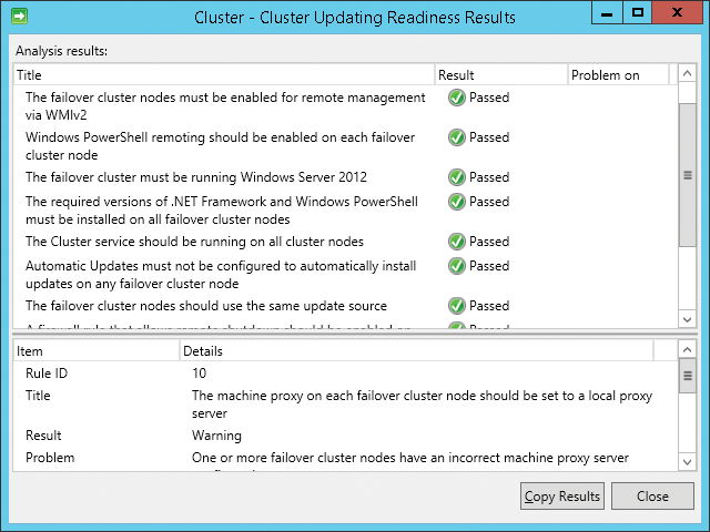 Before enabling Cluster-Aware Update, you need to analyze the cluster. Everything looks good in this case. 