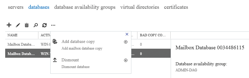 After creating a DAG, you can configure the Mailbox Database copies in use. 