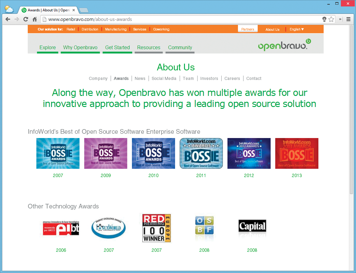 Openbravo consistently wins awards for the most innovative open source ERP software. 