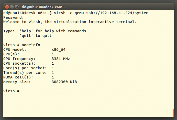 The virsh command also provides information about the physical hardware of a remote node. 