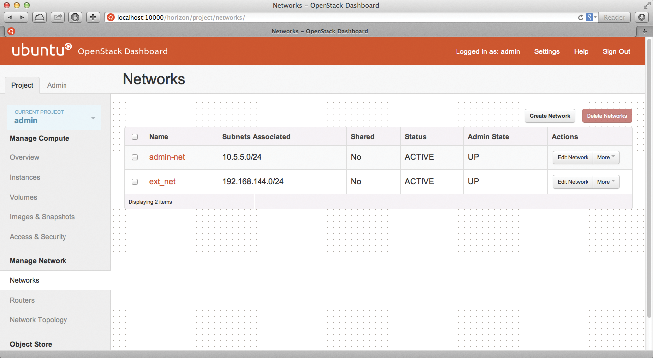 Configure the OpenStack environment from the dashboard. 