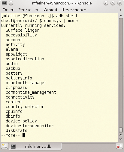 The dumpsys command first lists the process list of the active system. 