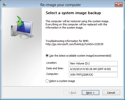 With the Restore wizard, select the backup set, on the basis of which you will be restoring the server. 