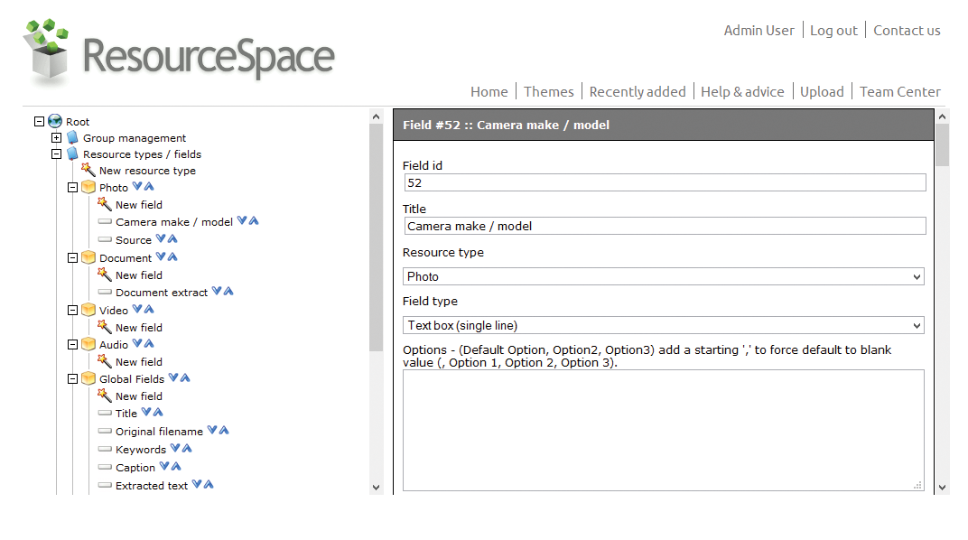 Users can adjust the metadata fields for ResourceSpace via the system setup. 