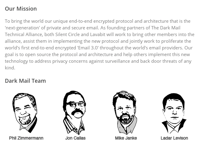 The famous names on the team behind Dark Mail (aka DIME) have a mission. (© 2014 Dark Mail Technical Alliance [2]) 