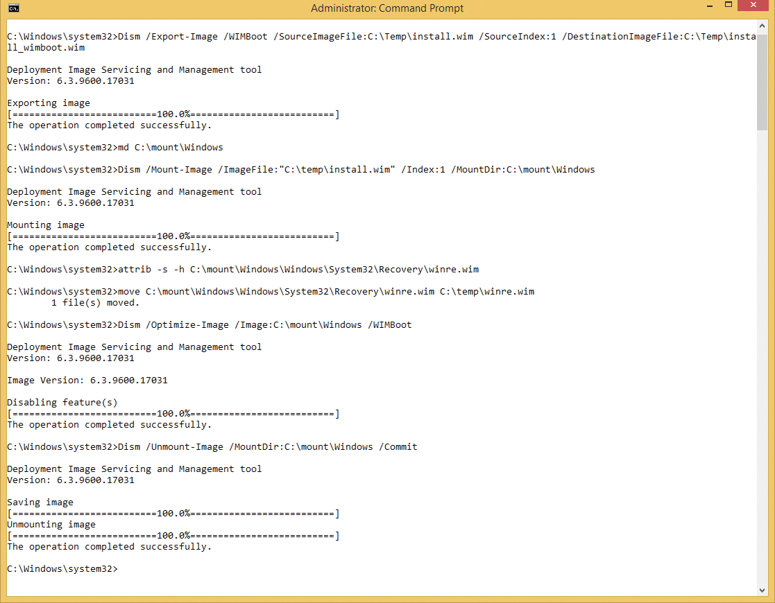 Creating a WIM bootable image with Dism from the current Windows ADK. 