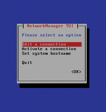 Editing a connection from the NetworkManager TUI dialog. 