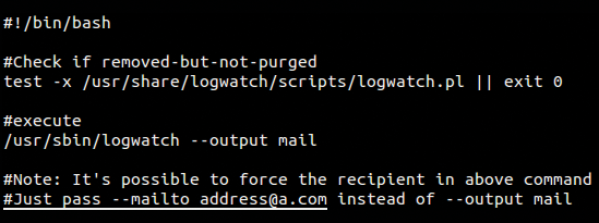 The logwatch cron entry on a Debian server. 