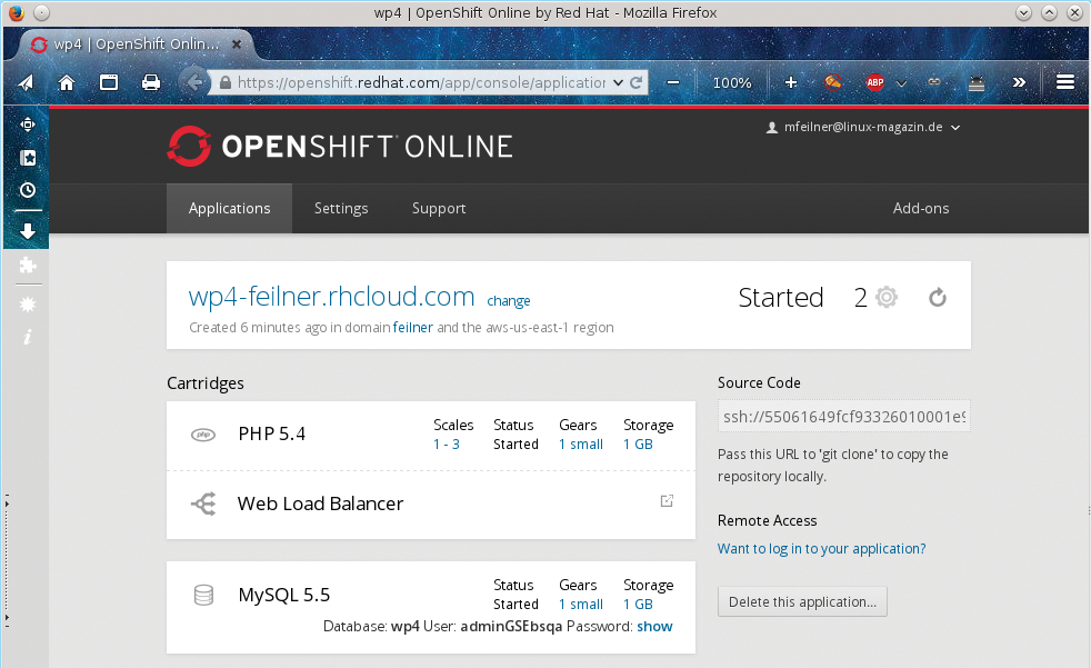 A new WordPress blog is up and running, says OpenShift … 