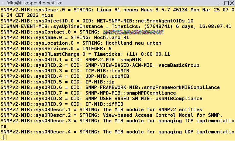 Taking an snmpwalk from the route of the MIB tree (OID: .) returns many results. 