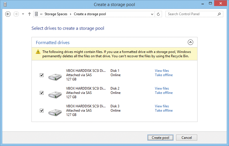 The disk for a storage pool can be formatted or unformatted, but the data on it will be deleted. 