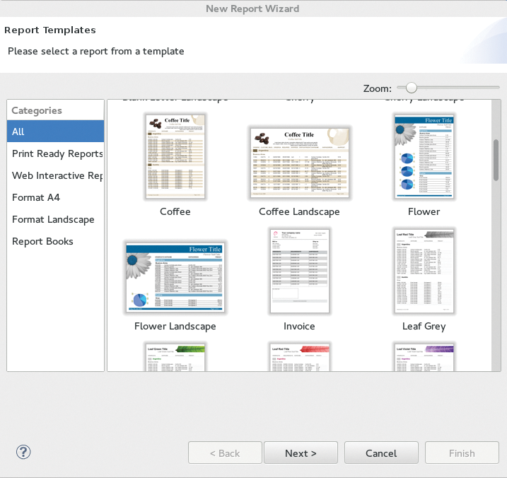 When creating a report, you can choose from numerous pre-formatted templates. 