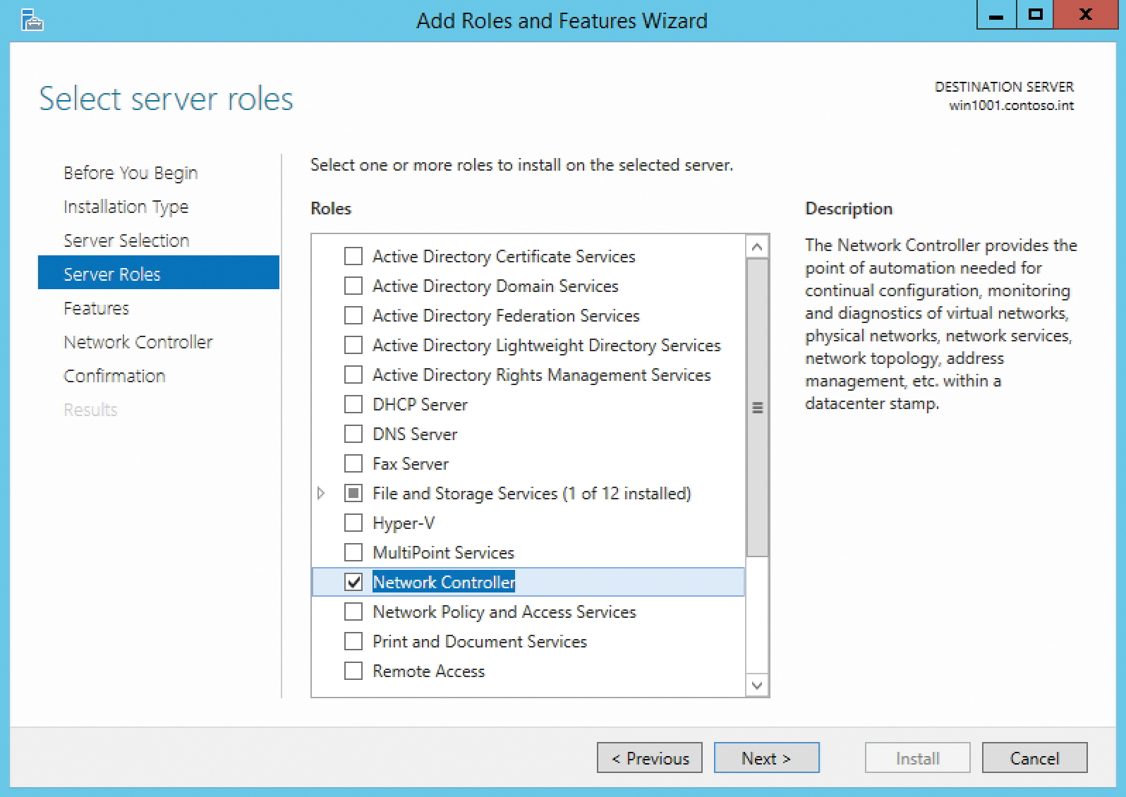 The Network Controller service is integrated in Windows Server vNext via Server Manager. 