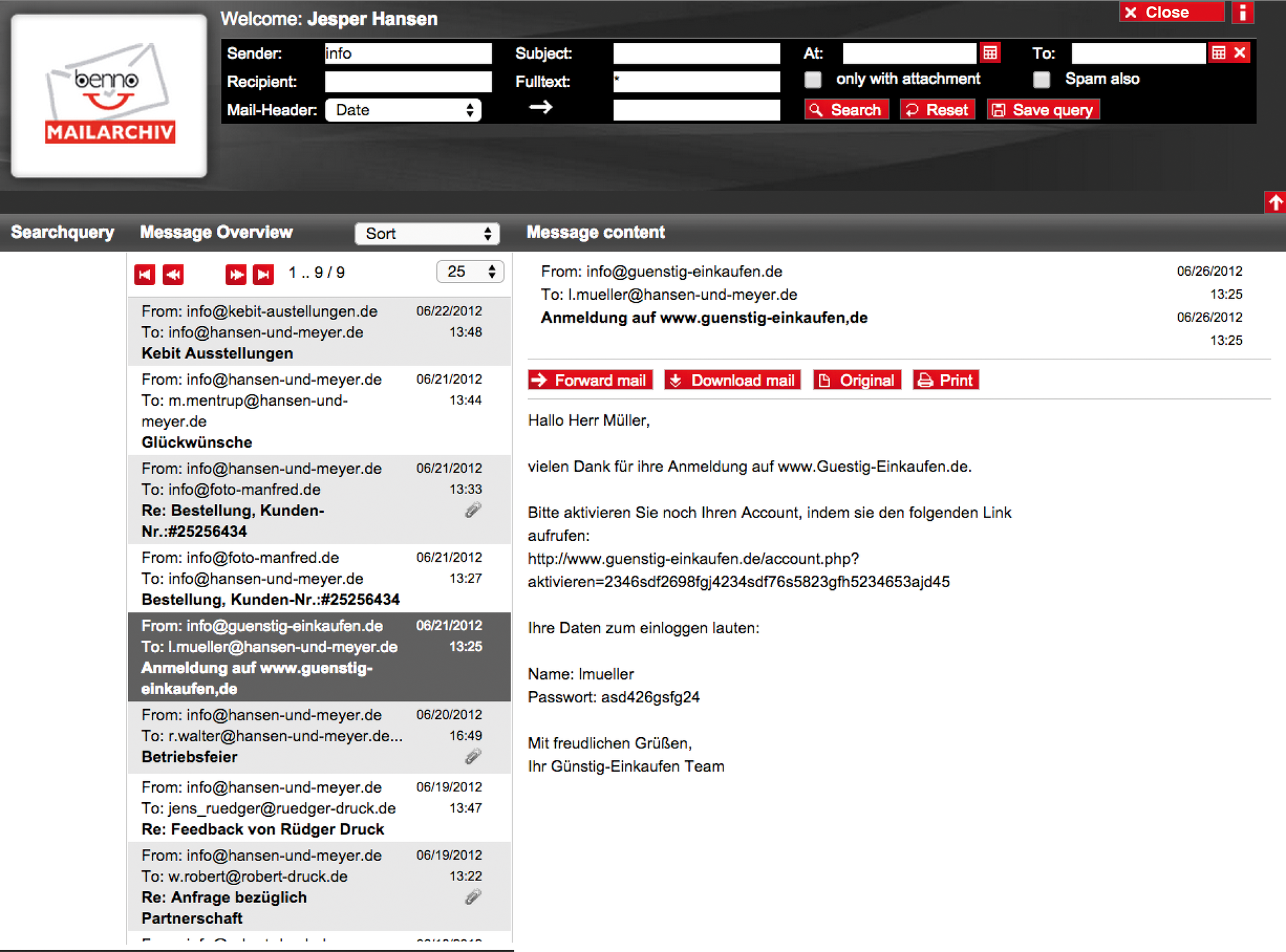 The Benno Web GUI offers quick searching and supports auditing. 