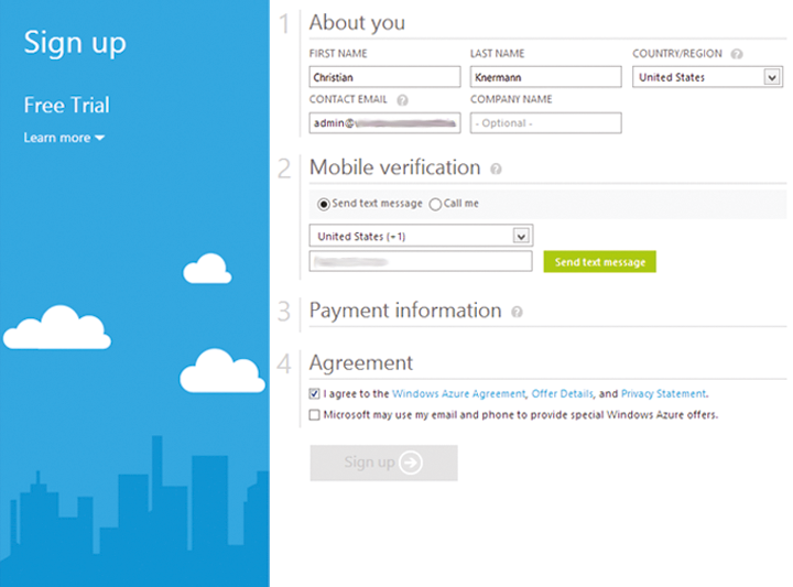 A free trial of Azure RemoteApp requires a credit card a phone number. 